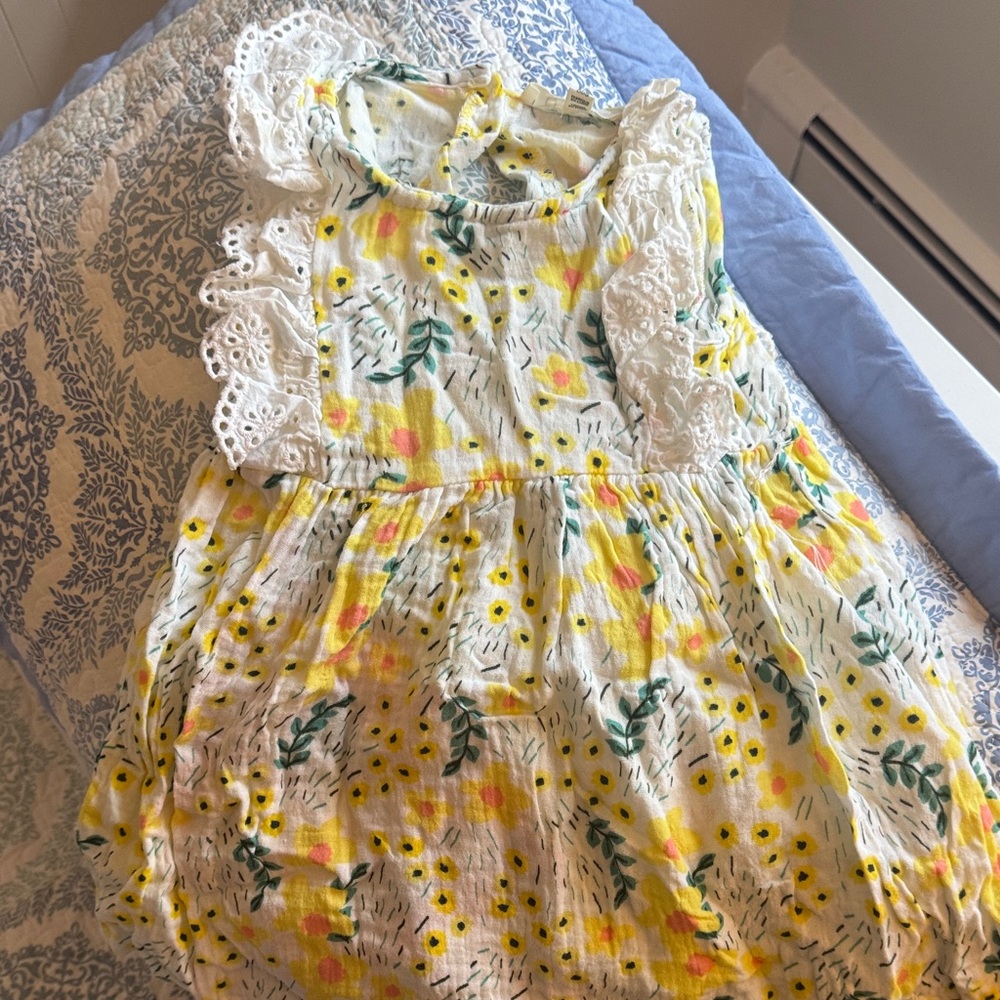 Floral White and Yellow Kids Dress